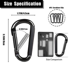 4 PCS Carabiner Clip, 860 Lbs-3″ Iron Heavy Duty Carabiner, Multi black