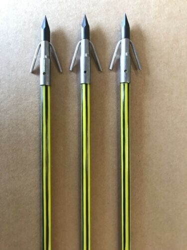 3 Muzzy Bowfishing Arrows Yellowjacket shafts with AMS Safety Slide, Muzzy Carp