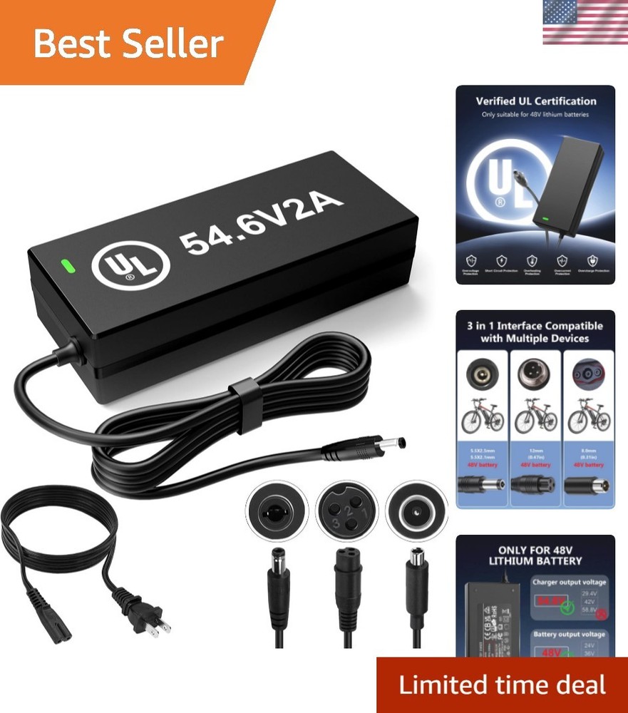 48V Lithium Battery Charger – Certified 54.6V 2A Fast Charger for Electric B…