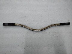Three Row Golden/White Crystal Leather Browband For Horse Bridle Part All Sizes