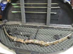 Vintage Bear Kodiak 2 Camo Compound Bow with Case and Arrows