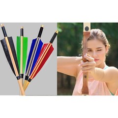 12Pcs Handmade 33″ Traditional Wooden Arrows Red Shield Feather Recurve Longbow