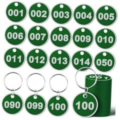 1-100 Numbered Key Tags Round ID Aluminum Alloy Metal Number Tags Green