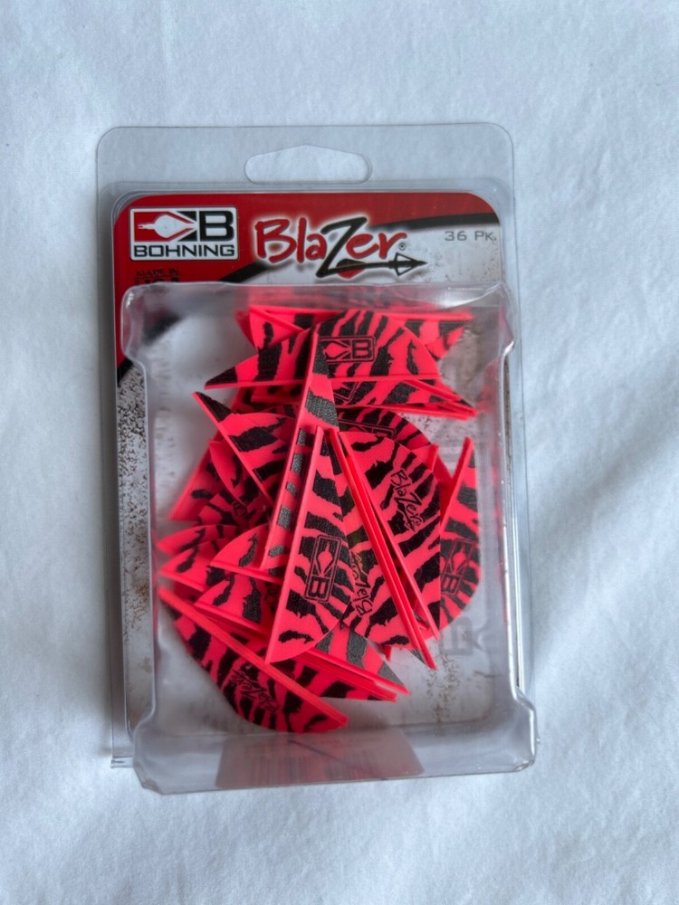 Bohning 2″ Blazer Vanes 36 Pk. Neon Pink Tiger Stripes New
