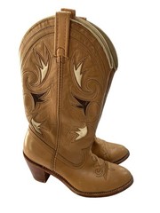 Vintage 70s Dingo Leather Eagle Cowboy Boots Western Cowgirl Boho Tan Size 8