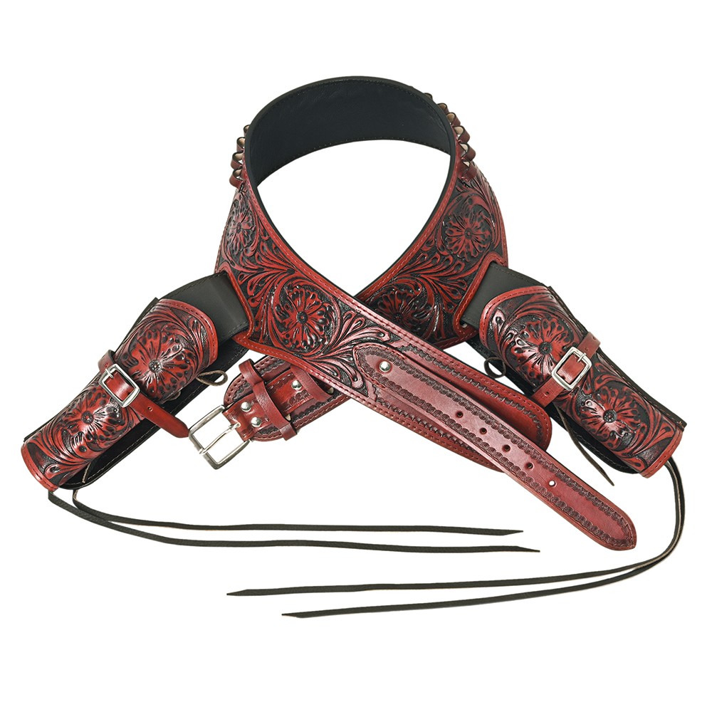 42 In Hilason Double Caliber 44/45 Leather Western Cowboy Gun Rig Holster