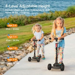 Besrey Kick Scooter 3 Wheel Scooter for 2-10 Years Girls and Boys,Black