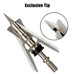 12PCS silver Rear Deploying Broadhead Expandable 2 Blade 2″ Cut 100gr Arrow Tips