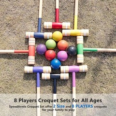 8Players Croquet Set with 32In Regulation|28In Standard Size Rubber Wood Mallets