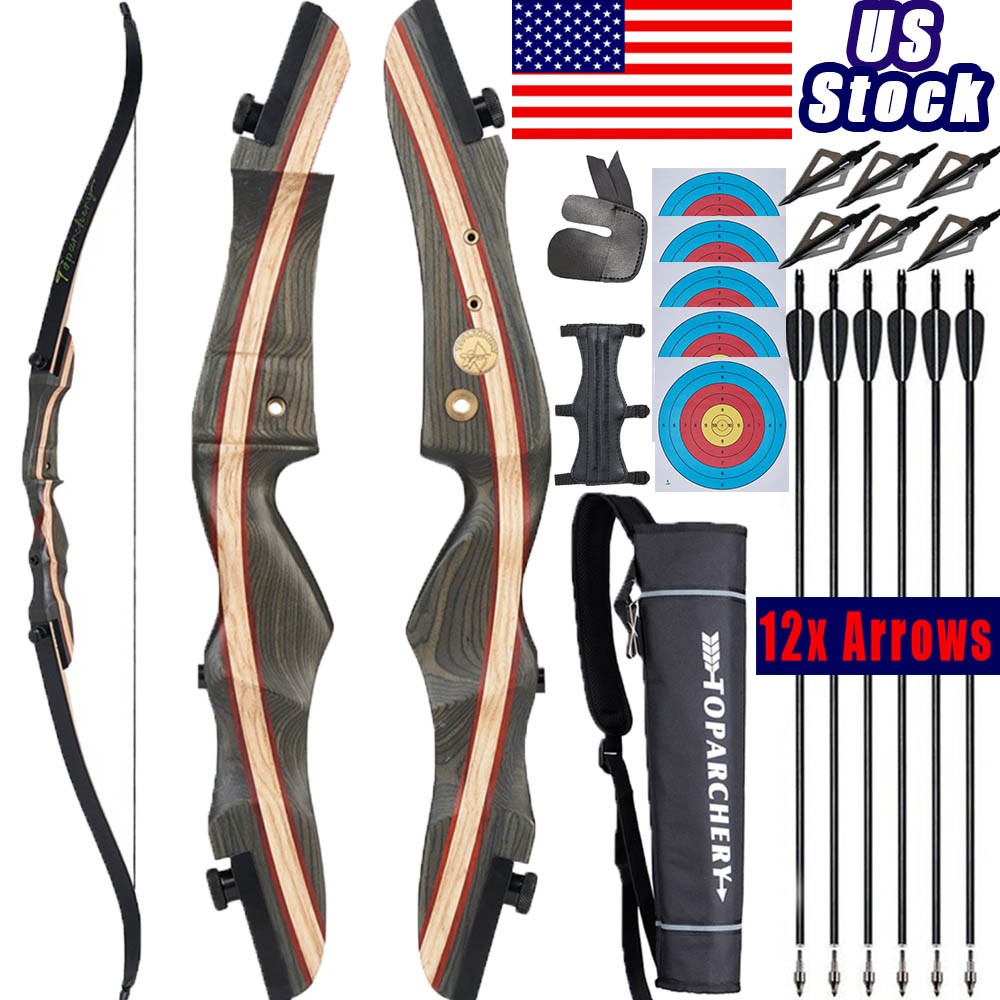 US 62″ 20-50LBS Takedown Recurve Bow Kit Wooden Archery Arrows Target Hunting RH