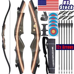 US 62″ 20-50LBS Takedown Recurve Bow Kit Wooden Archery Arrows Target Hunting RH