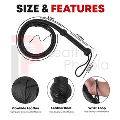 Handmade Black Leather Bullwhip 12 Plait 4–8ft Long Rope Core Whip Professional