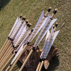 12X Archery 32″ Wooden Arrows 5″ Feather Traditional Bow Recurve Longbow Hunting