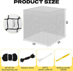 5×5 FT Heavy Duty Slow Feed Hay Net, 1.57-Inch Knotless Weatherproof Nylon Hay