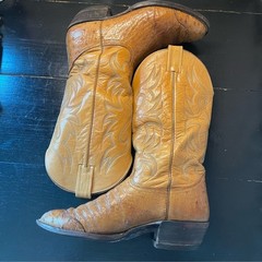Nocona leather ostrich quill cowboy boots Embroidered with ornate toe Sz 8.5 D