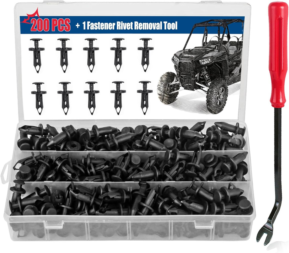 Xislet 200Pcs Polaris Push Pins, UTV Nylon Fender Clips & Body Rivets with Tool,