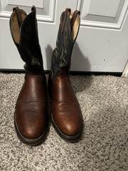 Durango Brown Leather Western Cowboy Boots Pull-On Blue Embroidered Shaft