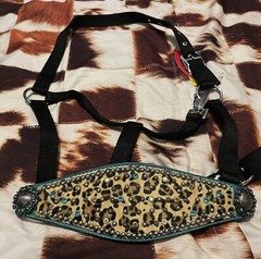 Nylon Bronc Horse Halter Cheetah Printed Leather Noseband w/ Crystal Rhinestones