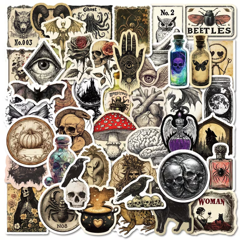 50 Pack of Gothic Apothecary Stickers for Laptop/Water Bottle/Phone Case/Kindle