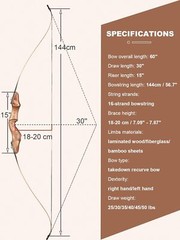 TOPARCHERY 60» Archery Recurve Bow Wooden Bow for Right Hand Target Hunting