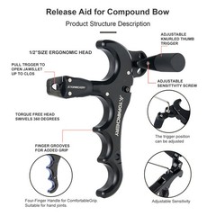 4 Finger Grip Thumb Trigger Archery Release Aid for Compound Bow 360° Rotate