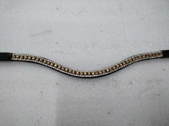 Three Row Golden/White Crystal Leather Browband For Horse Bridle Part All Sizes