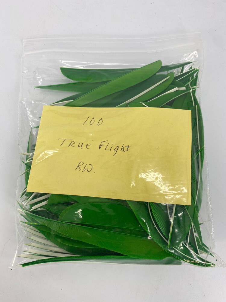 100 PACK TrueFlight 5″ Inch Archery Feathers Right Wing Parabolic Cut Green NEW