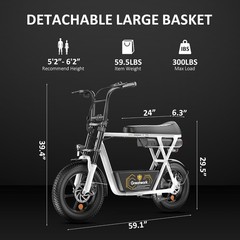 Electric Scooter with Seat Basket 45Miles 48V 16″ Fat Tire For Adults Teens Pet