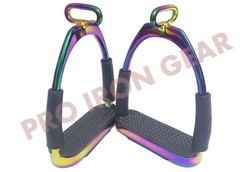 RAINBOW OFFSET HORSE FLEXIBLE SAFETY STIRRUPS (4.75’’) RIDING BENDY IRON STEEL