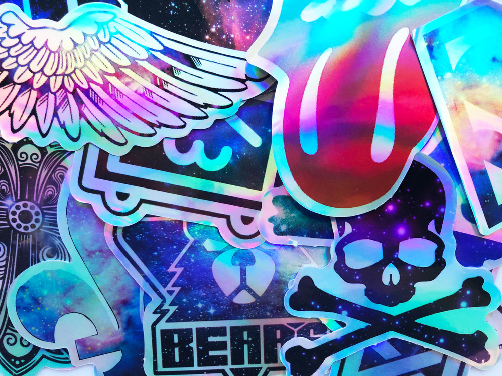 20 Metallic Holographic Shine Reflective Stickers Skateboard Pop Art Decals #CU3