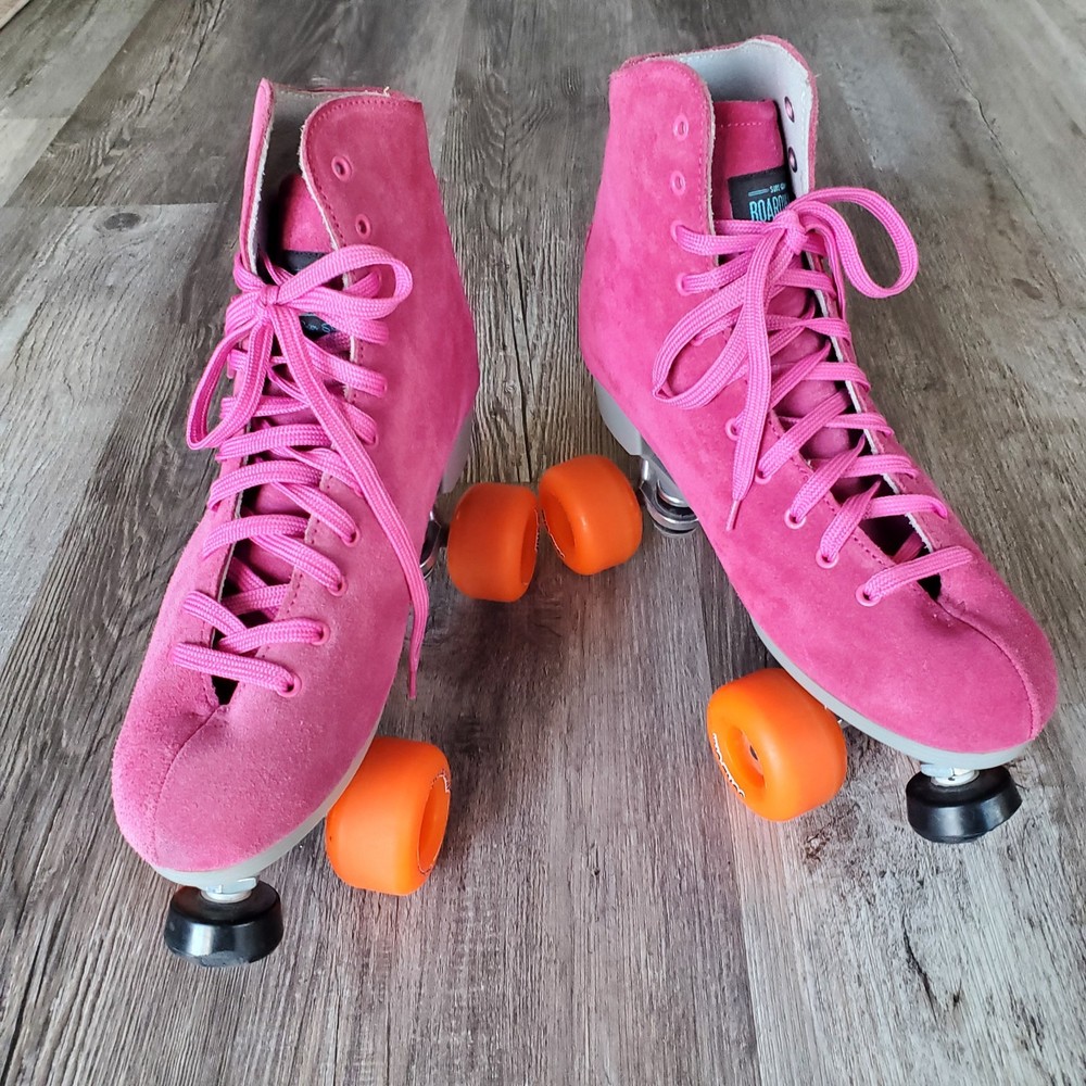 Sure-Grip Boardwalk Outdoor Quad Roller Skates Pink Suede Womens Sz 10-Mens 8.5