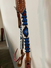 Beaded One Ear Western Leather Headstall, White, Royal Blue, Black, Burgundy