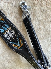 Tooled Top Grain Black Leather Beaded Western Wither Strap Navajo Design