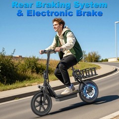 Electric Scooter with Seat for Adults 500W Motor E Scooter Rear Basket 14″ Tire
