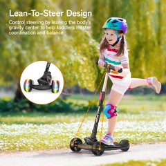 Besrey Kick Scooter 3 Wheel Scooter for 2-10 Years Girls and Boys,Black