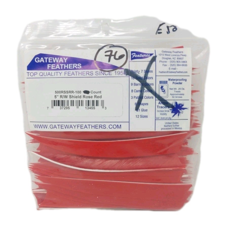 76 Count Gateway Archery Arrow Feathers 5″ Right Wing: Shield Rose Red