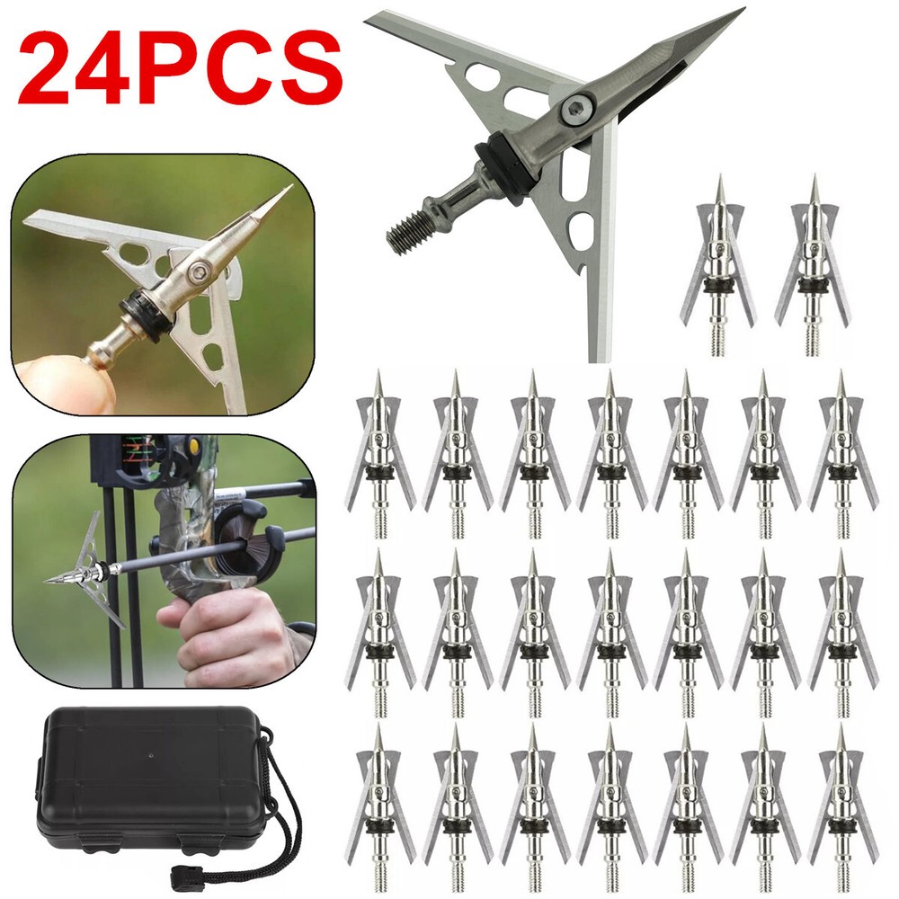 24PCS 100 Grain Archery Broadheads 2″ Dia Expandable Hunting 2 Blade Arrowhead