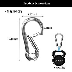 3Inch Safety Spring Snap Hook, Ailengy 5/16I Galvanized Steel 30 Pack, Sliver