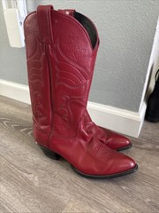 Vintage Tony Lama Women’s Red Leather Western Cowboy Boots, US Size 8B