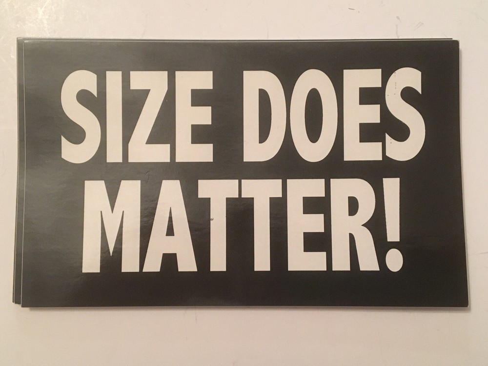 Size Does Matter! Black and white 3″x5″ rectangular glossy sticker
