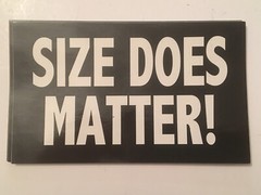 Size Does Matter! Black and white 3″x5″ rectangular glossy sticker