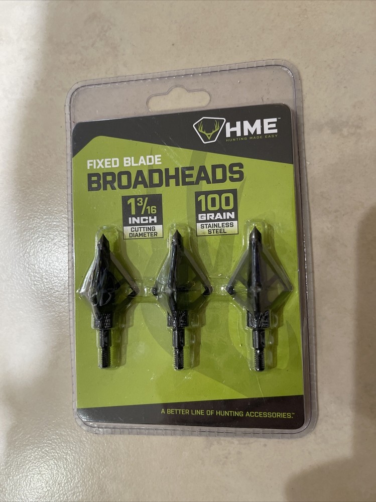 HME Fixed-Blade Steel Tip 100-Grain Hunting Broadheads (3-Pack) NEW