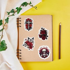 30Pcs Random Gothic Punk Dark Red Horror Rose Skull Dark Red Waterproof Stickers