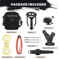 Fishing Reel Slingshot Catapult with Broadheads, Rubber Bands & Carry Bag