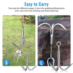 Grappling Hook 3Claw Climbing Hook Stainless Steel Grapnel Hook S/L Size USA