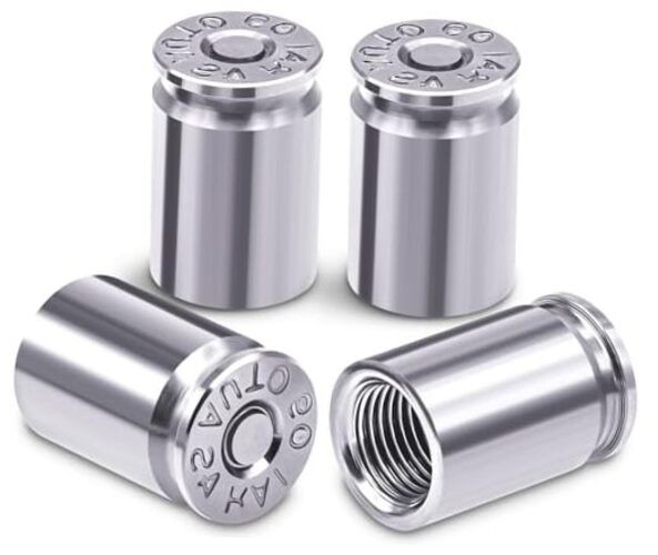 4PCS Bullet Shell Tire Valve Stem Caps, Aluminum Alloy Car 4 pcs Bullet-Silver
