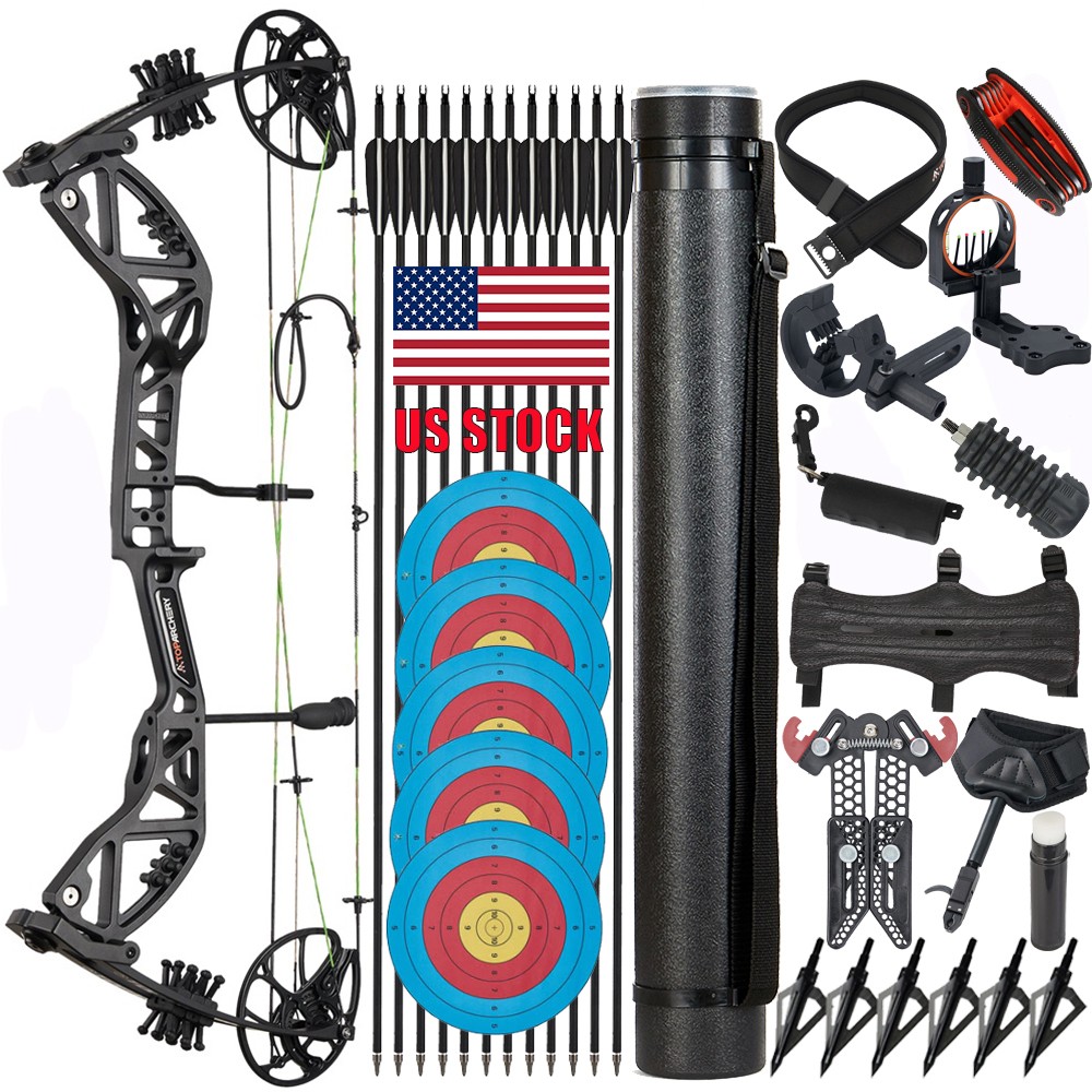 30-70lb Black Archery Hunting Target Compound Bow RH 310FPS 75% Let off Shooting