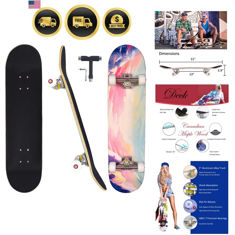 Skateboards for Beginners Adults Youths Teens Kids Girls Boys 31 Inch Pro Com…