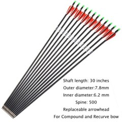 US 12 Pack 28/30/32 Inch Carbon Arrow Spine 500 for Compound/Recurve Bow Hunting