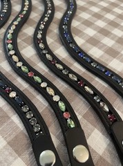 Custom Gems Browband All Sizes Dark Brown or Black Leather U V & Straight Shapes